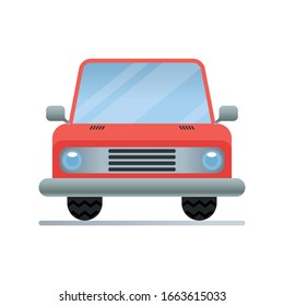 Red car, front view, vector illustration, isolated on white background