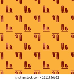 Red Car gas and brake pedals icon isolated seamless pattern on brown background.  Vector Illustration