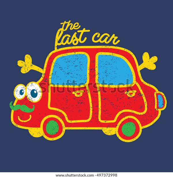 Red car with a green mustache / T-shirt graphics\
/ cute cartoon characters / cute graphics for kids / Book\
illustrations / textile\
graphic