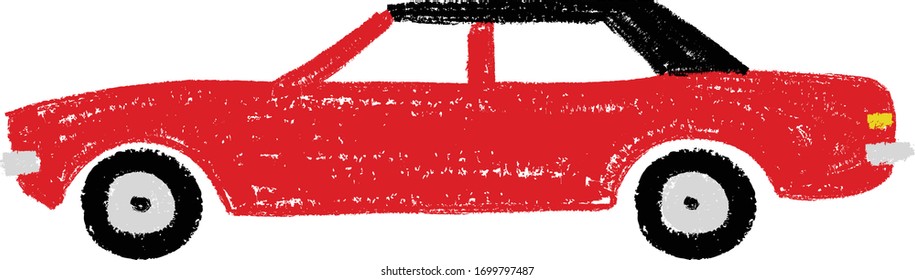 Red car hand drawn crayon vector illustration 
