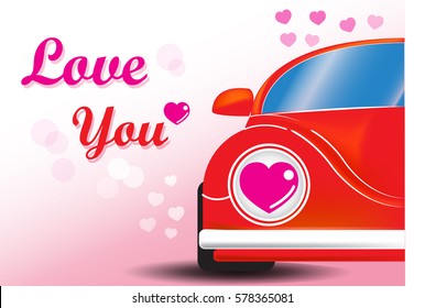 Red car with heart vector illustration