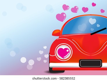 Red car with heart vector illustration
