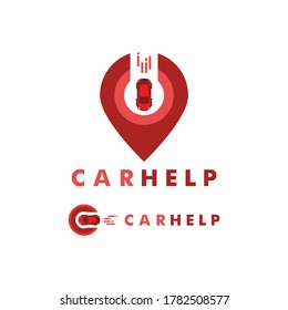 Red car help location vector logo template