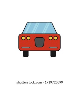 Red car icon with black stroke. Flat design.