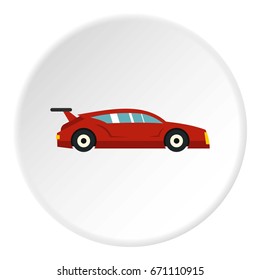 Red car icon in flat circle isolated vector illustration for web