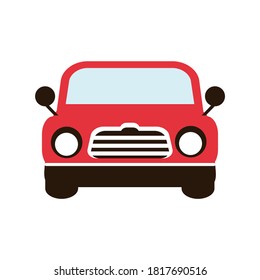 Red car icon, front view isolated on white background vector illustration. Flat design.
