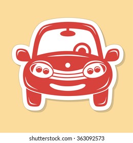 Red car icon. Front view.