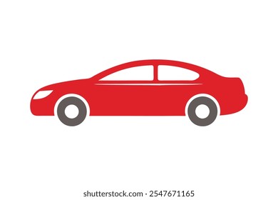 Red car icon side view vector art illustration.