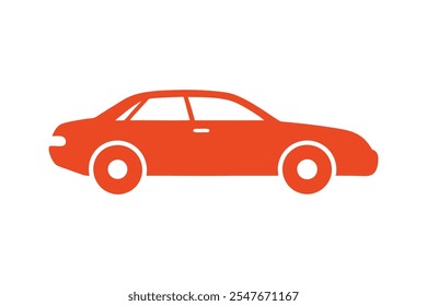 Red car icon side view vector art illustration.