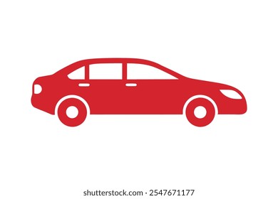 Red car icon side view vector art illustration.