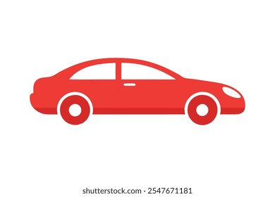 Red car icon side view vector art illustration.