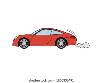 Ilustración del vector del icono del coche rojo. símbolo de la caricatura del coche de velocidad. símbolo de la escuela de conducción, emblema aislado en fondo blanco, estilo plano para diseño gráfico y web, logotipo.