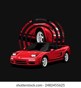 Red Car Japanese Vector Illustration. Icon Red Car Japanese vector template illustration can use logo t shirt, apparel, sticker group community, poster, flyer banner modify auto show.