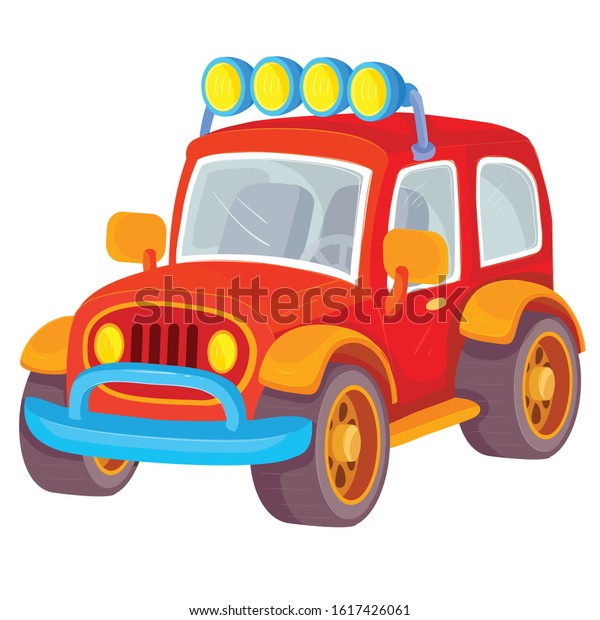 red car with lights above the cab stands\
isolated on a white\
background,