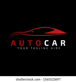 Red Car Logo Template with Black Background. Auto car business logo design with silhouette for Automotive Company logo, car wash, garage, service, painting. Vector Eps 10.