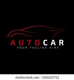 Red Car Logo Template with Black Background. Auto car business logo design with silhouette for Automotive Company logo, car wash, garage, service, painting. Vector Eps 10.