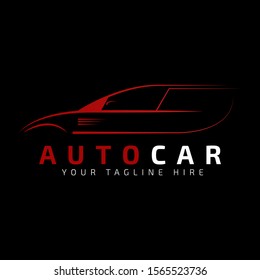 Red Car Logo Template with Black Background. Auto car business logo design with silhouette for Automotive Company logo, car wash, garage, service, painting. Vector Eps 10.