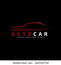 Red Car Logo Template with Black Background. Auto car business logo design with silhouette for Automotive Company logo, car wash, garage, service, painting. Vector Eps 10.