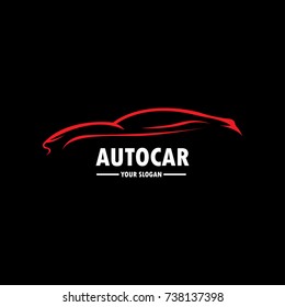 red Car Logo Template with Black Backround. Abstract Car silhouette for Automotive Company logo. Vector Eps.10