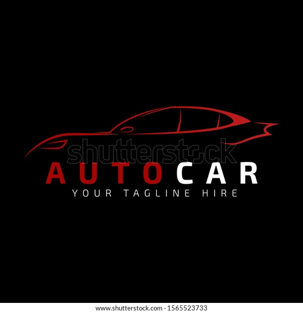 Red Car Logo\
Template with Black Background. Auto car business logo design with\
silhouette for Automotive Company logo, car wash, garage, service,\
painting. Vector Eps 10.