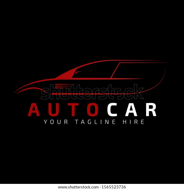 Red Car Logo\
Template with Black Background. Auto car business logo design with\
silhouette for Automotive Company logo, car wash, garage, service,\
painting. Vector Eps 10.