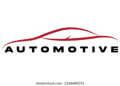 Logo de un coche rojo que dice Automotivo - Diseño del logotipo del automóvil automotor - Ilustración vectorial de una silueta roja del coche.
