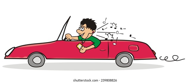 red car and man, vector illustration