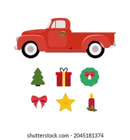 
Red car. Merry Christmas vector illustration