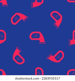 Icono del espejo retrovisor del coche rojo aislado sin fisuras en fondo azul.  Vector