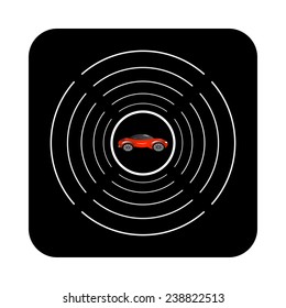 red car on a black background with white circles, vector, EPS 10