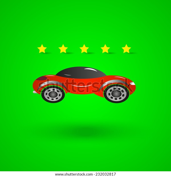 red car on a green\
background with shadow