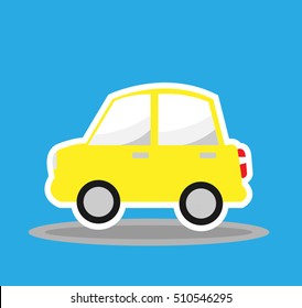 red car on light blue background flat design