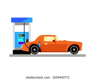 Red car on the petrol gas station
