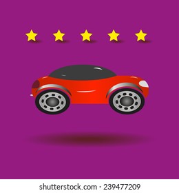 Red car on a purple background with shadow, vector, EPS 10