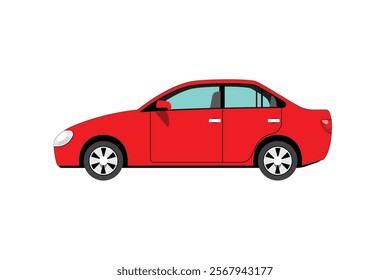 Red car on Side view isolated on the white background. Modern urban transport design. Automobile industry, flat vector graphic. white background