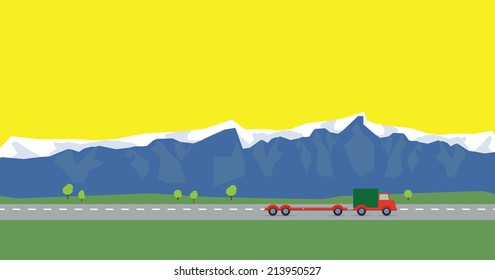 Red car on the way on background of mountains infographics