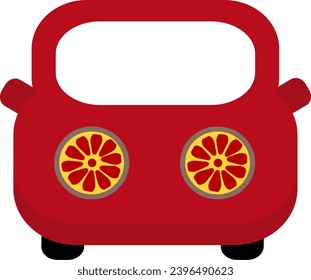 Coche rojo sobre fondo blanco, vista frontal, luces anaranjadas