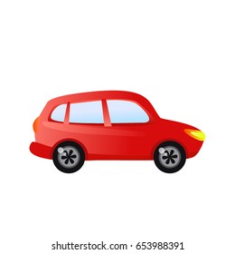 Red car on white background. Flat car for the family. Vector illustration