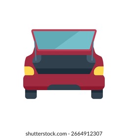 Red car with open empty trunk is waiting for loading