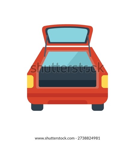 Red car with open empty trunk, ready for loading luggage for a trip