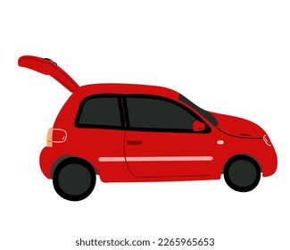 red car with open trunk. Flat vector illustration