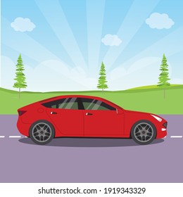 Coche rojo con un agradable fondo