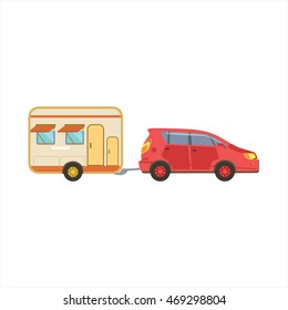 Red Car Pulling The Trailer