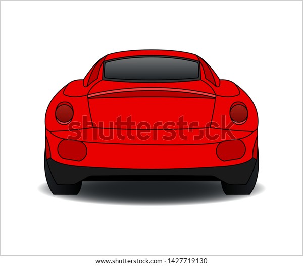 Red Car, Rear view. Fast Racing car.\
Modern flat Vector illustration on white\
background.