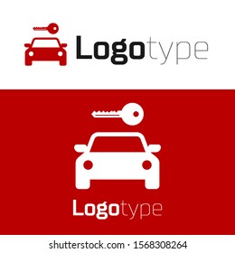Red Car rental icon isolated on white background. Rent a car sign. Key with car. Concept for automobile repair service, spare parts store. Logo design template element. Vector Illustration
