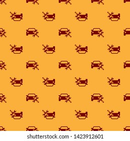 Red Car with screwdriver and wrench icon isolated seamless pattern on brown background. Adjusting, service, setting, maintenance, repair, fixing.  Vector Illustration