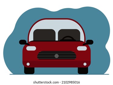 Sedan del coche rojo, vista frontal. Ilustración plana del vector