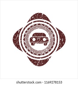 Red car seen from front icon inside distressed rubber stamp