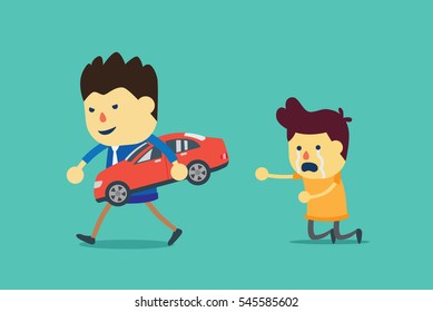 Red car is seized by loan officer because owner unable to pay for debt.