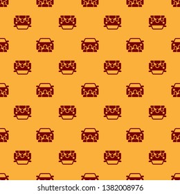 Red Car sharing with group of people icon isolated seamless pattern on brown background. Carsharing sign. Transport renting service concept. Flat design. Vector Illustration